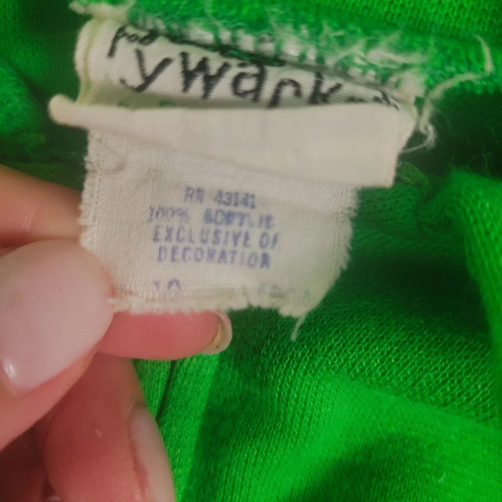 Vintage Girls Large Green Mod Knit Zip Front Drop Waist Dress 1960s Play Dress